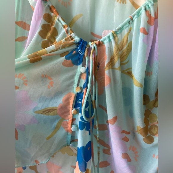 Free People Piece of Paradise Blouse Bell Sleeve Floral Mesh Sheer Multi S NEW - Picture 5 of 7